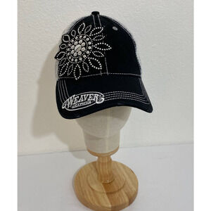 Weaver Leather black Embellished Embroidered Floral Cap Adjustable Cap America